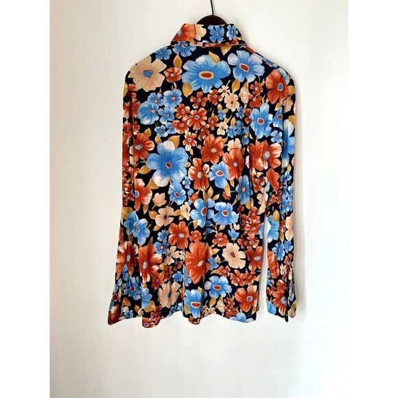 Vintage Career Club Floral Polyester Button Up Collared Shirt - Picture 2 of 3
